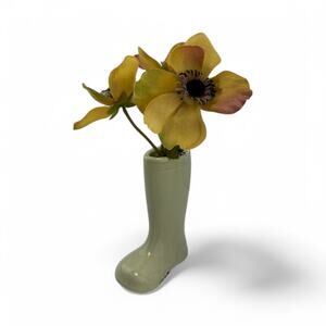 Vintage Green Ceramic Boot Vase – Whimsical Small Planter or Bud Vase